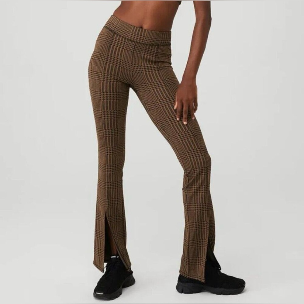 NWOT Jacquard High-Waist Glenplaid Flutter Leggings Cinnamon Brown/Black Size XS - Picture 11 of 16